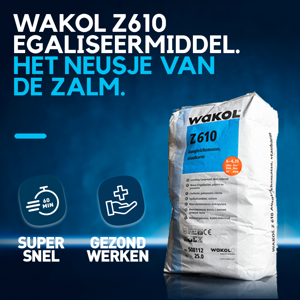 Het zeer goed vloeiende egaliseermiddel WAKOL Z610 is het neusje van de zalm onder alle egaliseermiddelen. Bij dit oplosmiddelvrije zeer emissiearme egaliseermiddel komt tot wel 90% minder stof vrij tijdens het mixen.

➡️ Lees meer over de WAKOL Z610 op ow.ly/Fn0650KezfC
