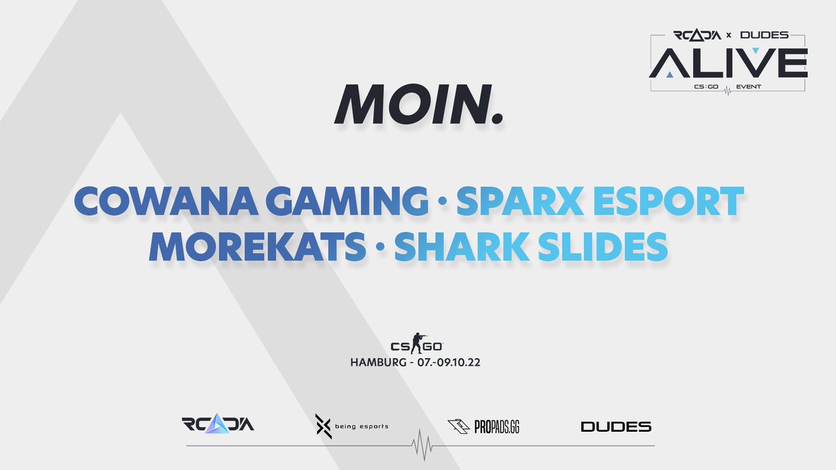 EPICDUDESGAMING's tweet photo. Wir fangen einfach mal an ein paar Teams der #ALIVE2022 vorzustellen 🤩🤝🫶
Moin. @cowanaGaming @SparxEsports @Morekats & #sharkslides 🦈🩴
TICKETS 👉🎫 https://t.co/36yWXfPc0E https://t.co/J25m6VqNbU