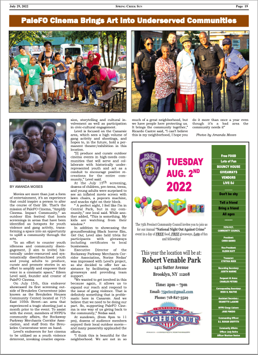 EileenLevel's tweet photo. Thank you #SpringCreekSunOnline for featuring my 2nd youth engaged cinema screening! #SafeintheCityNYC #NYCHA #Canarise #BreukelenCornerStone #OutdoorScreening
Thx
@CrimJusticeNYC
@ccdi
@rockawaypkmerch
@nypdcommaffairs
#HES #CanariseYouthInAction #SYEP https://t.co/2UW6rqwY1G