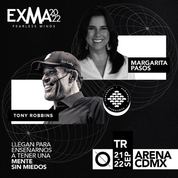 Coach de múltiples empresas dentro del Top Fortune 500 y su TED Talk “Cambia tu mente. Cambia tu vida.” cuenta con mas de 8.5 Millones de visitas en YouTube. 

Así es, estamos hablando de una mujer inspiradora para muchos de nosotros: <a href="/margaritapasos/">Margarita Pasos</a> en EXMA 2022 FEARLESS MINDS.