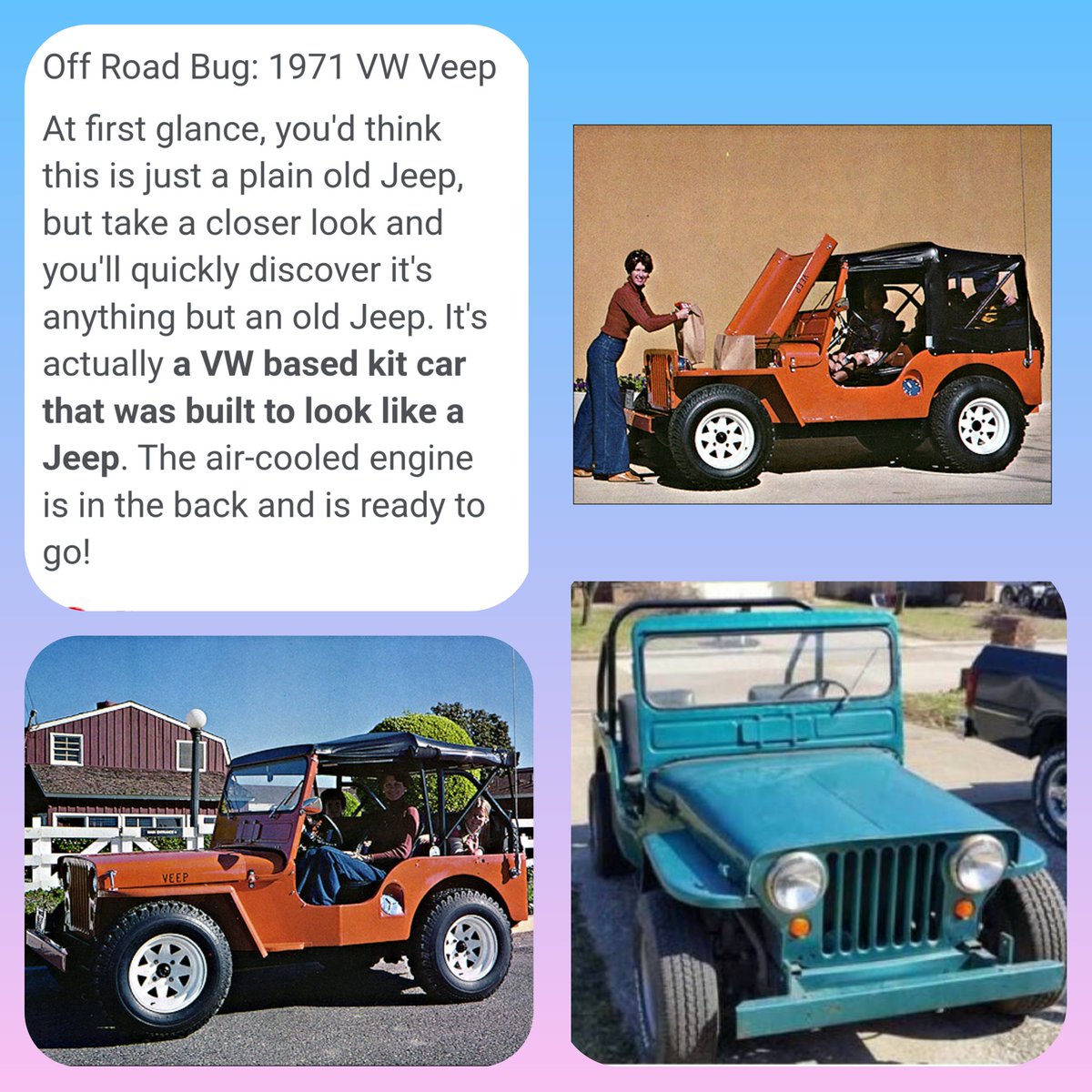 What do you get when you mix a Jeep with a VW ? Why a Veep of course🤣 It's actually a thing #NationalVeepDay
The things you find out with a Goolge search 🤪
Happy Tuesday Jeepers😎 #TheresOnlyOneJeep