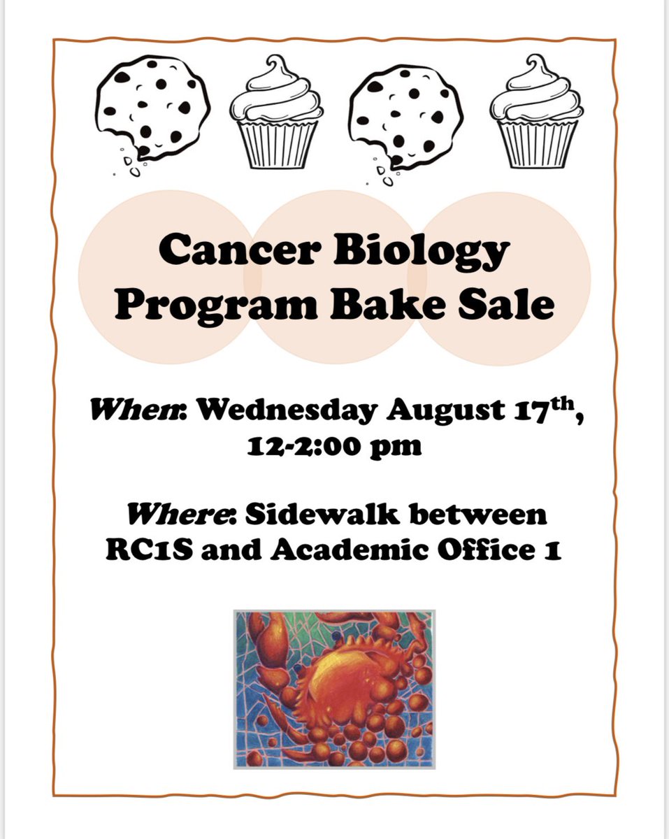 Regan Miller-Silos (@9reganm9) on Twitter photo <a href="/CUAnschutz/">CU Anschutz Medical Campus</a> please join us for the <a href="/CUCancerBio/">CU Anschutz Cancer Biology Graduate Program</a> Bake Sale on August 17th from 12-2:00 pm to help raise money for our annual retreat! We’re going to have quite a spread so you won’t want to miss out 🍪 🧁 <a href="/CUAnschutz/">CU Anschutz Medical Campus</a> please join us for the <a href="/CUCancerBio/">CU Anschutz Cancer Biology Graduate Program</a> Bake Sale on August 17th from 12-2:00 pm to help raise money for our annual retreat! We’re going to have quite a spread so you won’t want to miss out 🍪 🧁