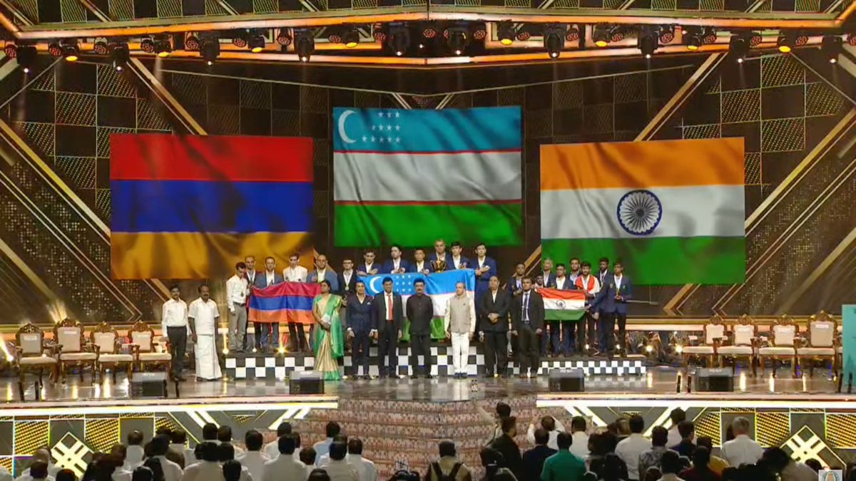 Uzbekistan 🥇
Armenia 🥈
India 2 🥉 

#ChessOlympiad