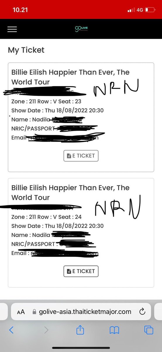 wts 2 tickets billie eilish concert in malaysia
zone : 211
row : v
seat : v23-v24
price : 834 MYR
negotiable 🙋🏻‍♀️
hit me in DM!!