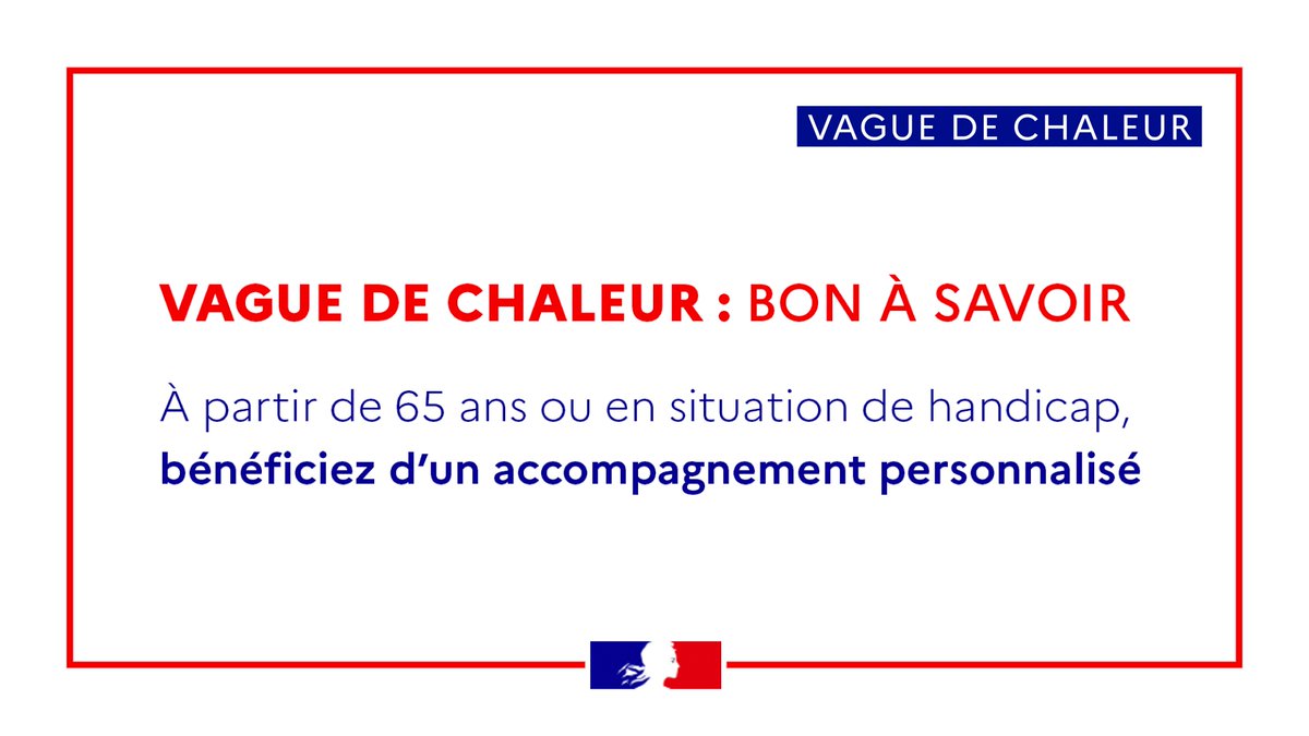 Vague de #chaleur | Vous pouvez bénéficier d'un accompagnement personnalisé auprès de votre mairie : ➡ si vous avez plus de 65 ans ➡ si vous êtes en situation de handicap 💻 En savoir plus sur les CCAS : pour-les-personnes-agees.gouv.fr/qui-sadresser/…