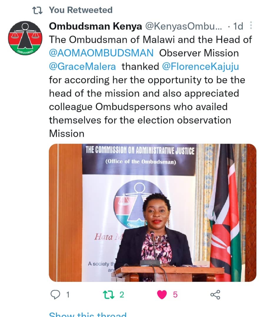 HumanRightsMW's tweet photo. We are proud to be represented by Hon. Ombudsman @GraceMalera of Malawi 🇲🇼 who is also our Human Rights Commissioner in the election observation mission,next to her is the Ombudsman for Kenya @FlorenceKajuju 🇰🇪. #Dynamicleaders https://t.co/tOYfVMo2LK https://t.co/zUj56eluiZ