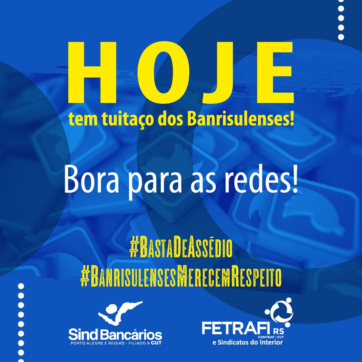 fetrafi_rs's tweet photo. Hoje, às 15h, os Banrisulenses têm negociação sobre o respeito no local de trabalho. É preciso combater o assédio moral e sexual, as metas abusivas, a violência organizacional. @Banrisul, respeite os(as) trabalhadores(as). 
#BastaDeAssédio
#BanrisulensesMerecemRespeito https://t.co/1rV69g77q9