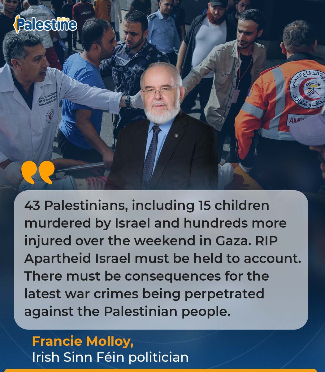 OnlinePalEng's tweet photo. Irish Sinn Féin politician Francie Molloy: "Apartheid Israel must be held to account. There must be consequences for the latest war crimes being perpetrated against the Palestinian people." https://t.co/SqSAdwEZaT