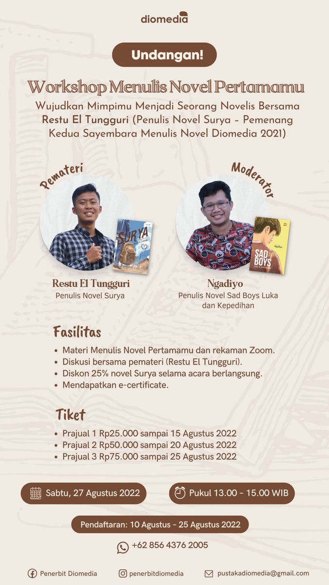 dio_media's tweet photo. WORKSHOP MENULIS NOVEL PERTAMAMU https://t.co/hppV2IRJkM