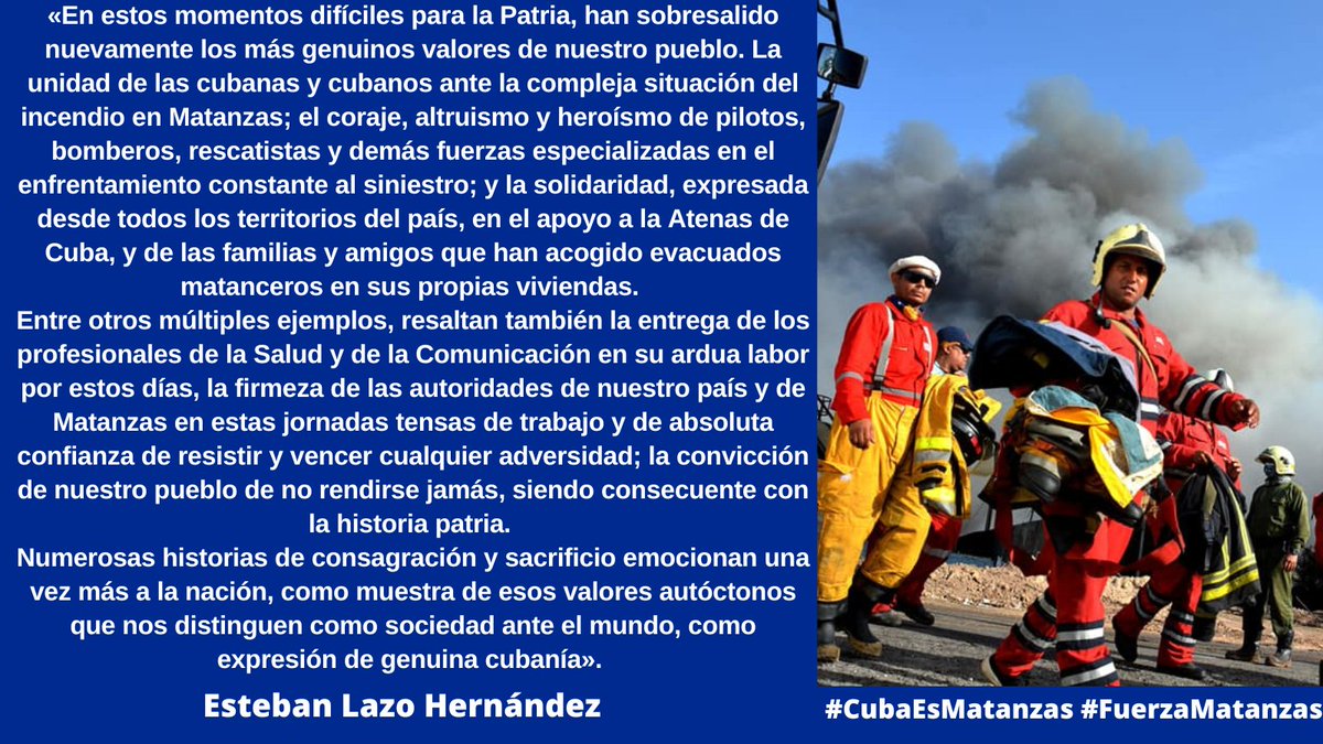 #EstebanLazo, presidente de Asamblea Nacional del #PoderPopular y Consejo de Estado de #Cuba🇨🇺

➡️En estos momentos difíciles para la Patria, han sobresalido nuevamente los más genuinos valores de nuestro pueblo. 

#CubaEsMatanzas 
#FuerzaEsMatanzas