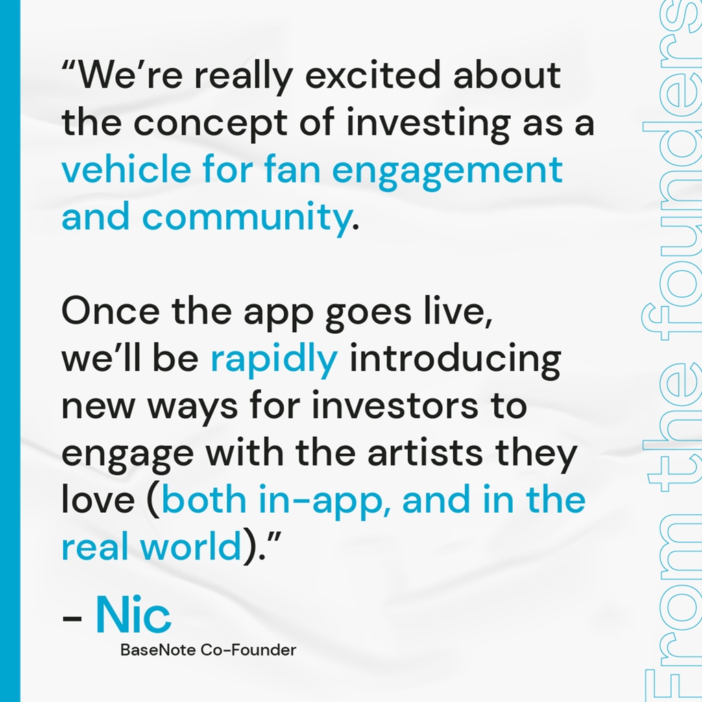BasenoteMusic's tweet image. See what BaseNotes Founders are having to say

 #BaseNoteApp #Basenote #MusicInvesting #Investingapp #MusiciansWanted #MusicApp #MusicRoyalties #newmusic
#instamusic #founder #music