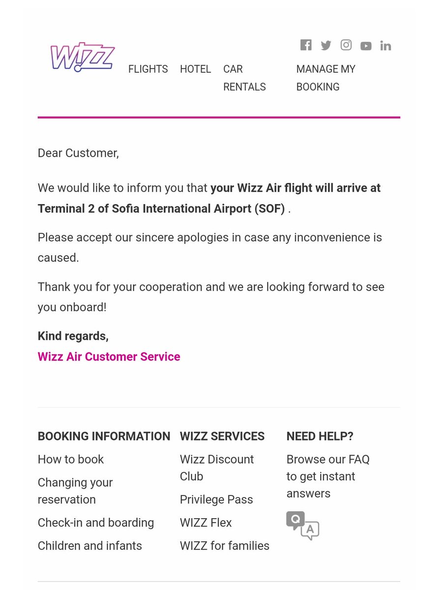 Que volis a TIA i et canviïn la terminal a un altre país és si més no preocupant <a href="/wizzair/">Wizz Air</a>