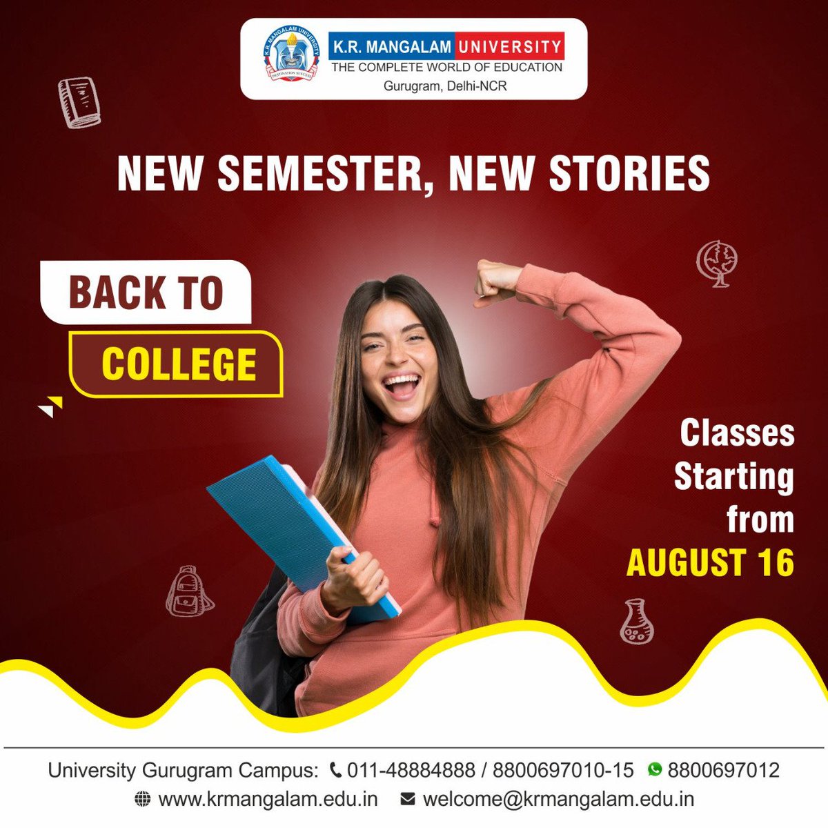 K.R. Mangalam University (@krmuniversity) on Twitter photo #KRMangalamUniversity #congratulates all of its #students on #passing their semester #exams with flying colours and #progressing to the next semester. #KRMU is all set to begin its Odd Semester of session 2022-23 from August 16, 2022.
#backtocollege , #collegelife #KRMangalamUniversity #congratulates all of its #students on #passing their semester #exams with flying colours and #progressing to the next semester. #KRMU is all set to begin its Odd Semester of session 2022-23 from August 16, 2022.
#backtocollege , #collegelife