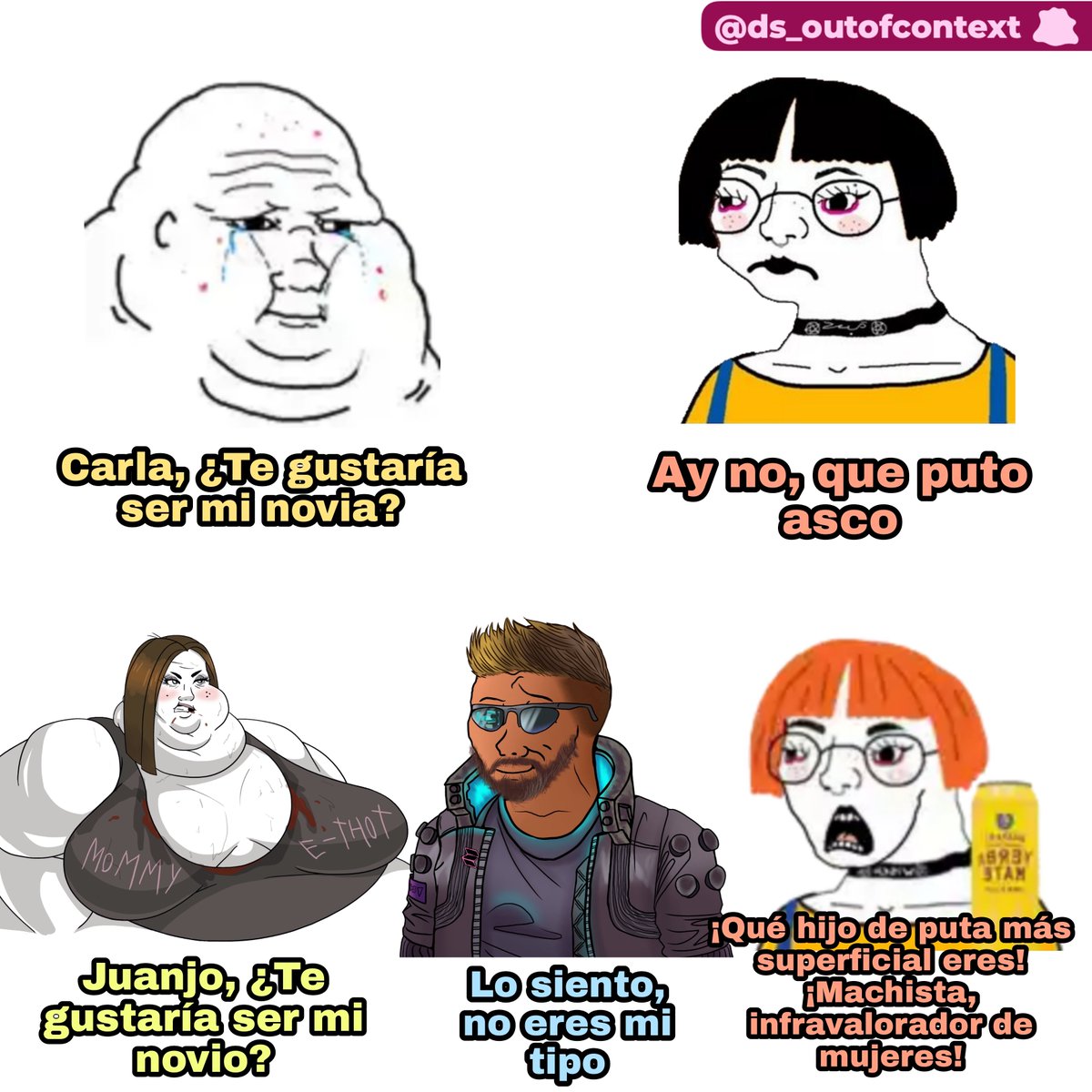 Ds_OutOfContext's tweet photo. ¡¿Cómo te atreves a tener tus propios gustos, machirule?! 🤬 https://t.co/ZDwqz6FBnK