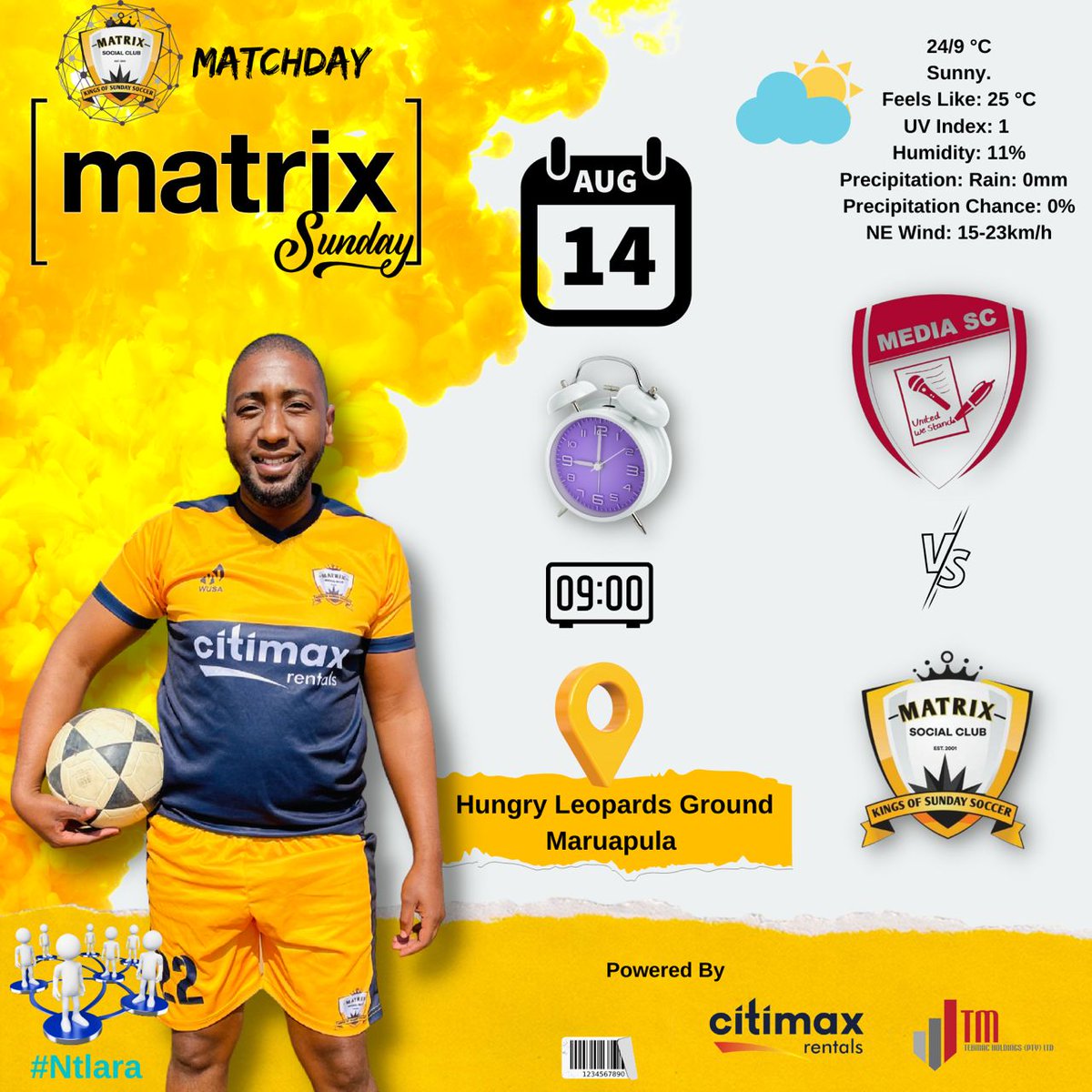 MatrixSC1's tweet photo. Next Sunday the cameras will be on us as we pose for another win away at Hungry Leopards grounds against Media SC🤝🏾😉💯❗
Fixture Alert🔔
Media SC vs. Matrix SC
⌚ 0900hrs
📍 Maruapula
#Ntlara
#Matrix4Life https://t.co/lIVoMEdhBh