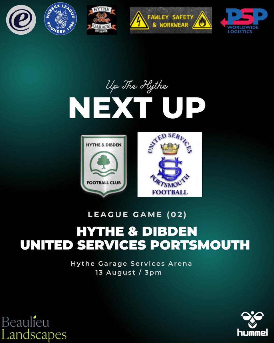 HytheDibdenFC's tweet photo. Up next we put the disappointment of the FA Cup behind us as we host @usportsmouthfc in @WessexLeague Premier division action on Saturday.
⚽️home v @usportsmouthfc
🏟 Hythe Garage Services Stadium
⚽️ 3pm
📆 13th Aug 2022
#upthehythe #uspfc #hythe #dibden #wessexpremier https://t.co/p2M0pEwndy