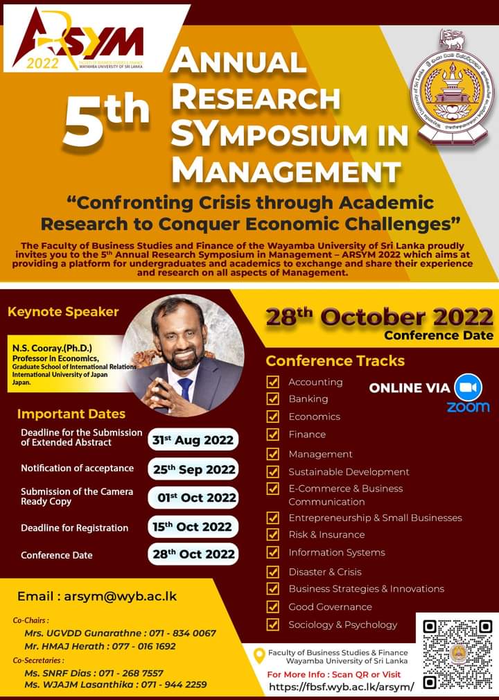 Wayamba University of Sri Lanka (@wybofficial) on Twitter photo ๐๐ฎ๐น๐น๐ถ๐ป๐ด ๐ณ๐ผ๐ฟ ๐ฃ๐ฎ๐ฝ๐ฒ๐ฟ๐: ๐๐ป๐ป๐๐ฎ๐น ๐ฅ๐ฒ๐๐ฒ๐ฎ๐ฟ๐ฐ๐ต ๐ฆ๐๐บ๐ฝ๐ผ๐๐ถ๐๐บ ๐ถ๐ป ๐ ๐ฎ๐ป๐ฎ๐ด๐ฒ๐บ๐ฒ๐ป๐ ๐ฎ๐ฌ๐ฎ๐ฎ
for more info: fbsf.wyb.ac.lk/arsym/
#FBSF #WUSL #Research #CallingPapers ๐๐ฎ๐น๐น๐ถ๐ป๐ด ๐ณ๐ผ๐ฟ ๐ฃ๐ฎ๐ฝ๐ฒ๐ฟ๐: ๐๐ป๐ป๐๐ฎ๐น ๐ฅ๐ฒ๐๐ฒ๐ฎ๐ฟ๐ฐ๐ต ๐ฆ๐๐บ๐ฝ๐ผ๐๐ถ๐๐บ ๐ถ๐ป ๐ ๐ฎ๐ป๐ฎ๐ด๐ฒ๐บ๐ฒ๐ป๐ ๐ฎ๐ฌ๐ฎ๐ฎ
for more info: fbsf.wyb.ac.lk/arsym/
#FBSF #WUSL #Research #CallingPapers