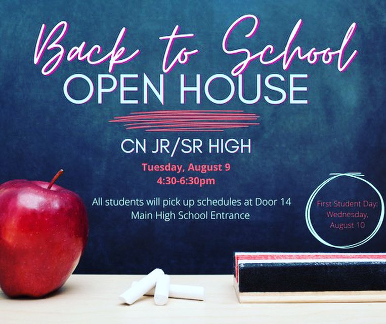 CNJrSrHigh's tweet photo. Welcome Back to School! See you all tonight!!!
All students will enter DOOR 14 to pick up their schedules! Open from 4:30 p.m. to 6:30 p.m. #cnrocks #cnopeningnewdoors https://t.co/zgxoGcFrHI
