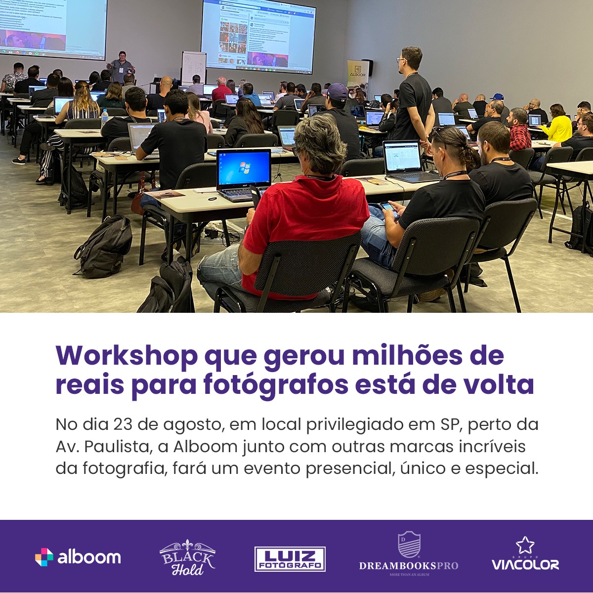 AlboomPro's tweet photo. Venha participar do workshop presencial para fotógrafos que já gerou milhões de reais em resultados. 

Vagas limitadas. 

Reserve a data e faça sua inscrição! 
https://t.co/LQcHXIwDJq https://t.co/W27iKF48lA