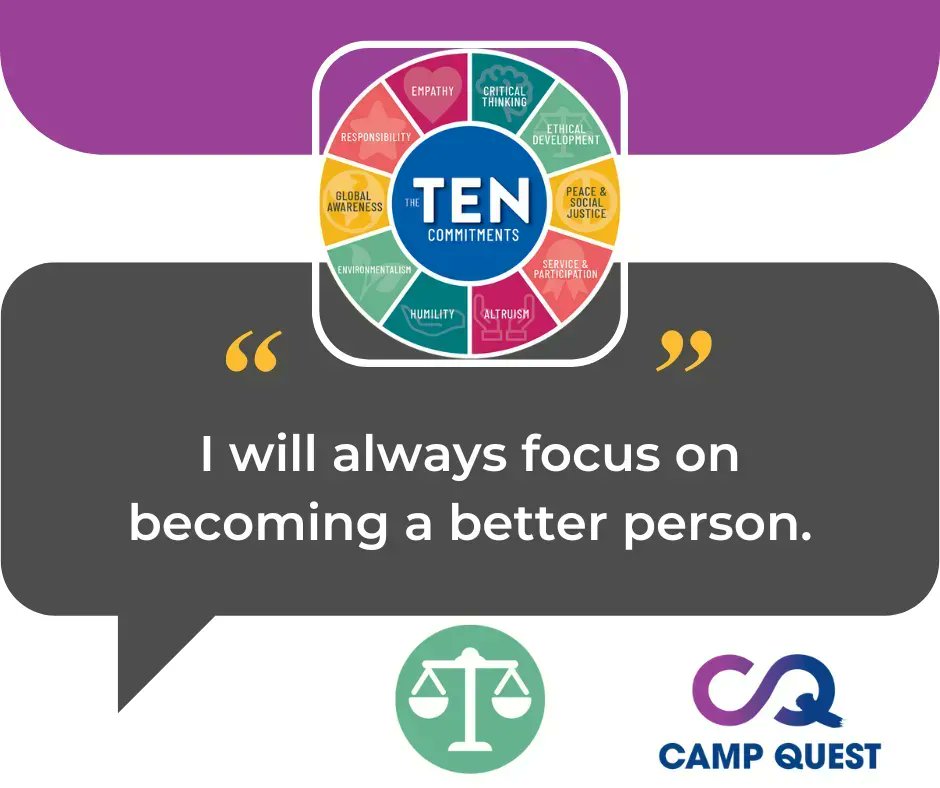 CampQuest's tweet image. The #TenCommitments of #Humanism serve as a guide to putting our beliefs into action. Our commitment to #EthicalDevelopment means continually working to become ever better human beings. Learn more at humanistcommitments.org #Ethics #Development #Values #CampQuest