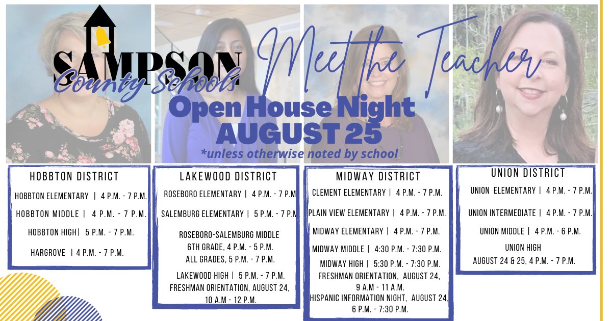 SampsonSchools's tweet photo. Updated time for Union High School - 4 p.m. to 7 p.m. https://t.co/iuzhAgwvrB