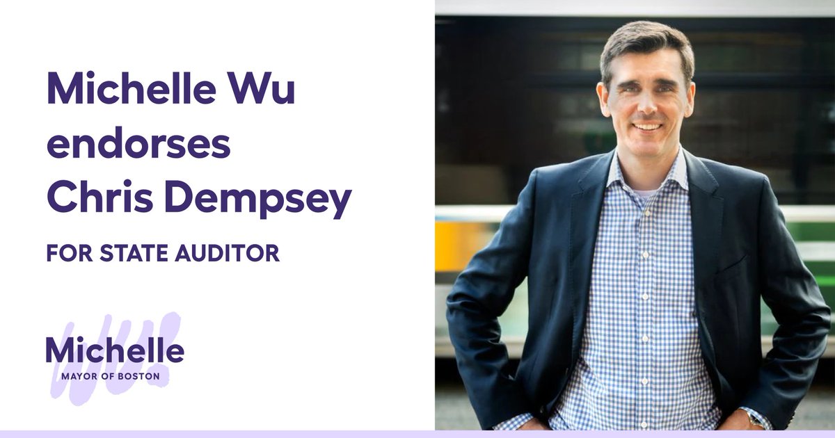 Michelle Wu 吳弭 (@wutrain) on Twitter photo Honored to endorse my friend & fellow transit nerd <a href="/cdempc/">Chris Dempsey</a> for MA State Auditor!
Our Commonwealth needs an Auditor who’ll fight for transparency & accountability. I can’t wait for Chris’ leadership for transit, climate, equity & more. Honored to endorse my friend & fellow transit nerd <a href="/cdempc/">Chris Dempsey</a> for MA State Auditor!
Our Commonwealth needs an Auditor who’ll fight for transparency & accountability. I can’t wait for Chris’ leadership for transit, climate, equity & more.