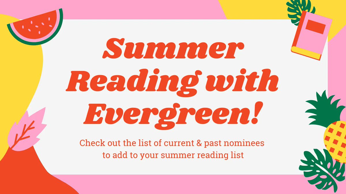 Looking for a new book? Good news: the Evergreen program is here! Check out the list of nominees or even the winners from the last 5 years to add to your summer reading list. Learn more about our adult reading program here: bit.ly/3Qe3mNe