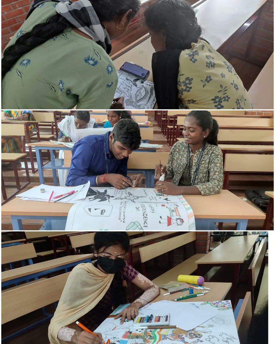 avichi_nss's tweet photo. Avichi College of arts and science On account of Azadi ka Amrit Utsav. ( 75 th Independence day Celebration ) NSS along with the Department  of Commerce organised and conducted Collage and Drawing Competition on 06.08.2022.@nss_tamilnadu @NssUnom @NSSChennai @avichi_nss https://t.co/A5IxTZXltB