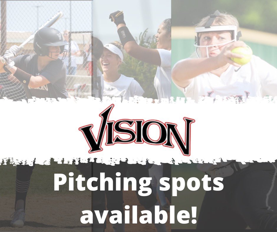 PITCHERS - Our VISION teams have pitching spots available at the 10U - 18U levels. Strong development at the younger levels...continued development and college exposure at the older levels. Reach out if interested!