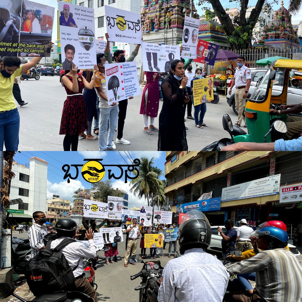 Bharavase_trust's tweet photo. #Bharavase Trust Conducted Helmet awareness drive at Uttarahalli circle in association with Kumaraswamy layout #TrafficPolice.
Special Thanks to all the traffic police for their support.
#bharavasetrust #bharavaseorg #bengaluru #trafficawareness #helmetawareness #trafficrules https://t.co/iTbwDSZhYz