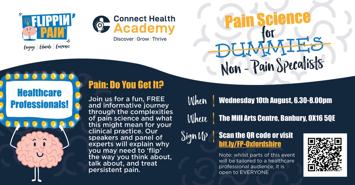 Interested in a fun, FREE & informative session on the complexities of pain science? Experts share insights, answer Q's & encourage you to consider ‘flipping’ the way you think, talk & treat persistent pain in #Banbury tomorrow. Sign up now👉
https://t.co/ZI0rQtcsBb @FlippinPain