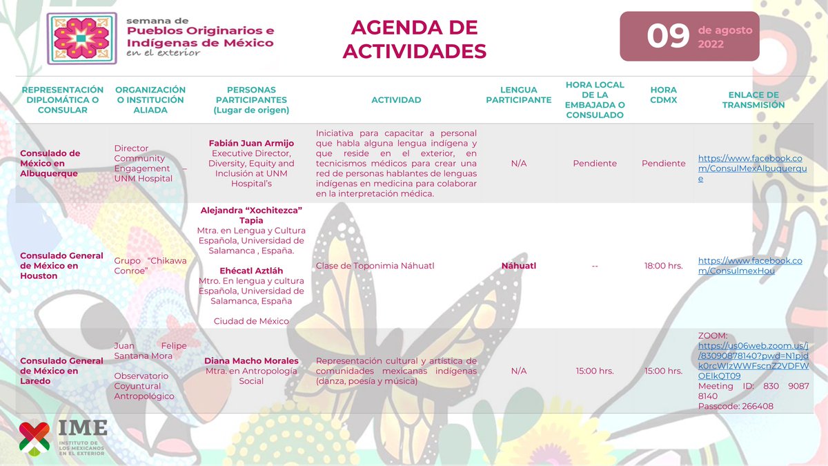 ConsulMexRlm's tweet photo. Te compartimos a continuación las actividades que se llevarán a cabo durante el día de hoy dentro del marco de la Semana de Pueblos Originarios e Indígenas de 🇲🇽 en el Exterior #SEPOIME 

☝️@ConsulMexRlm estará transmitiendo en vivo a través de FBLIVE a las 2 pm, los esperamos!🙋 https://t.co/PC8jfsCqIY