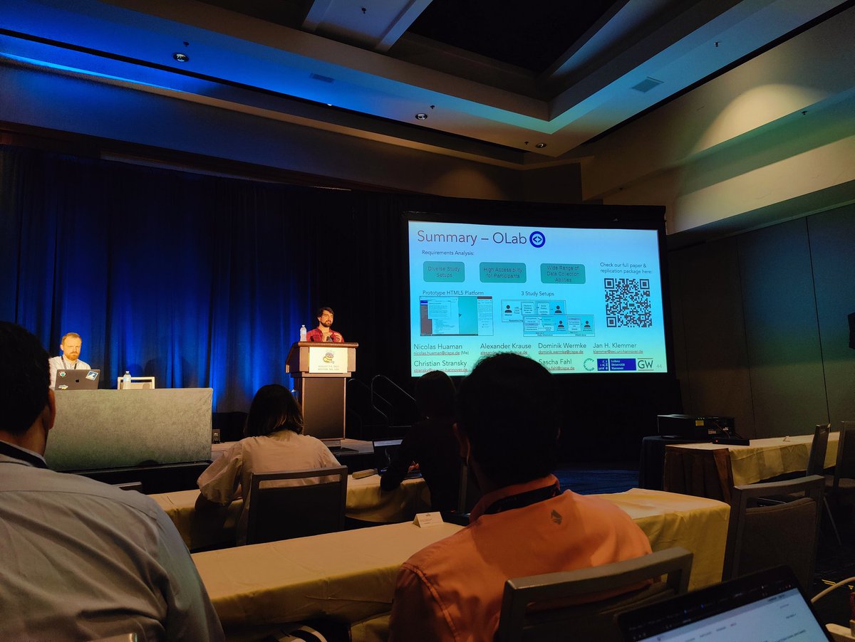 @NiHuaman just presented our work "If you can't get them to the lab" introducing our prototype OLab to conduct scalable lab-like studies online at the #soups2022.

You can find the full paper here: 
teamusec.de/publications/c…

#teamuesec #cispa #usablesecurity #research