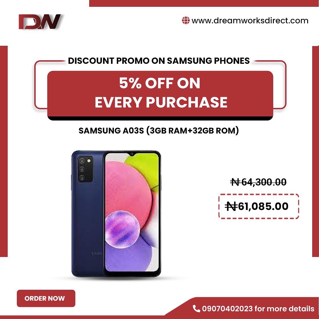 Dreamworksnig's tweet photo. Discount Promo Alert!

Get 5% off on every purchase.

Browse through our range of Samsung Mobile Phones and Smart Watches at never before Prices.

Visit https://t.co/OfDSX227yK or call 09070402023 to order.

#Dreamworksdirect #explore #bestoffersnigeria #shopping https://t.co/P01nMqONLp