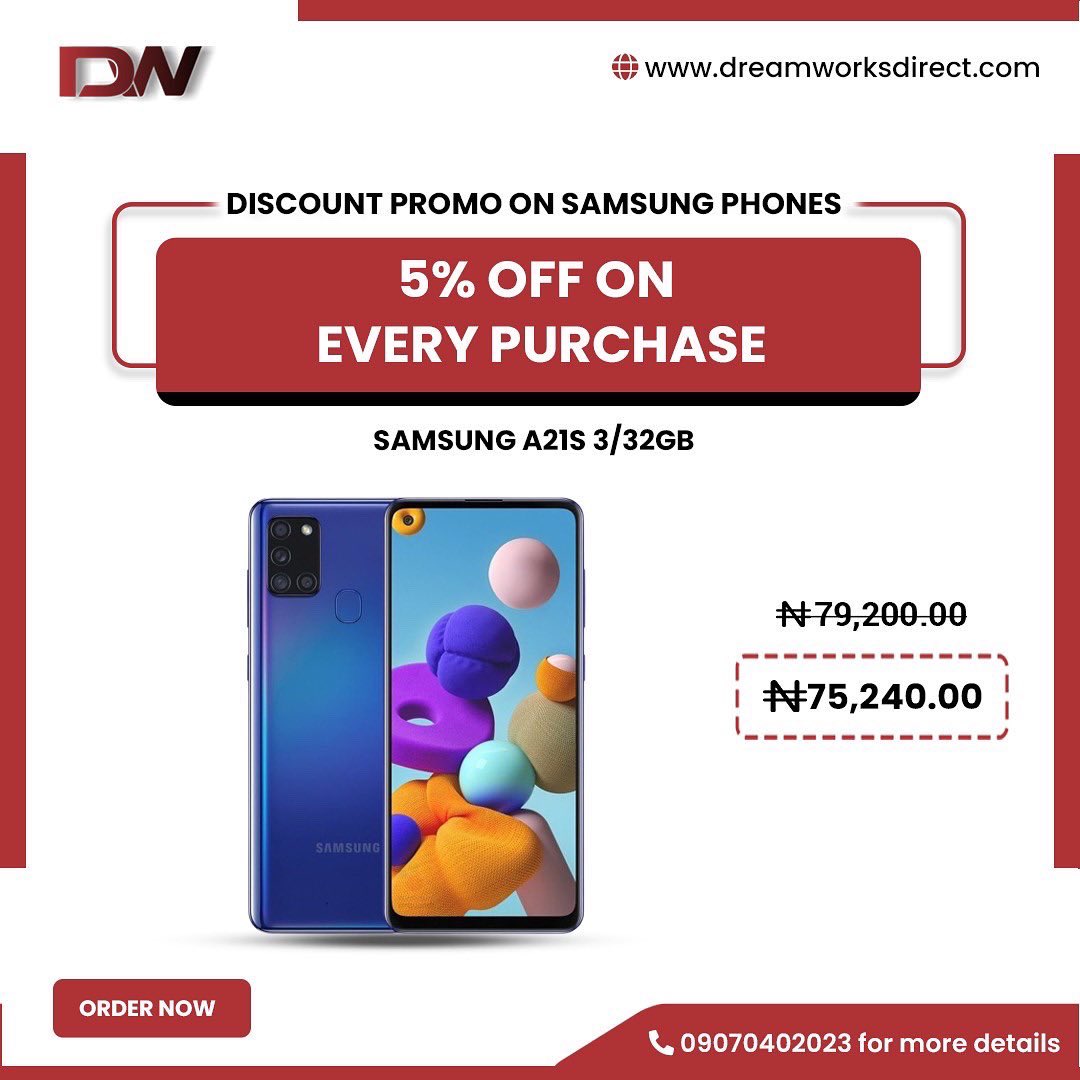 Dreamworksnig's tweet photo. Discount Promo Alert!

Get 5% off on every purchase.

Browse through our range of Samsung Mobile Phones and Smart Watches at never before Prices.

Visit https://t.co/OfDSX227yK or call 09070402023 to order.

#Dreamworksdirect #explore #bestoffersnigeria #shopping https://t.co/P01nMqONLp