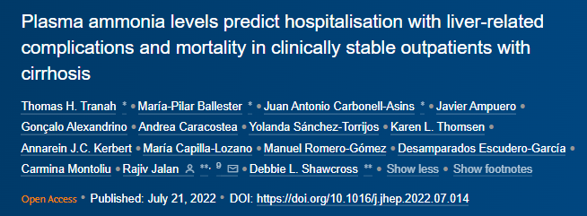 Journal of Hepatology (@jhepatology) on Twitter photo 🆕Article in press❕
Plasma ammonia levels predict hospitalisation with liver-related complications and mortality in clinically stable outpatients with #cirrhosis
🔓#OpenAccess at👉bit.ly/3A8f6f2
@thomastranah
<a href="/mapibafe/">Mapi Ballester</a>
<a href="/DebbieShawcros1/">Debbie Shawcross</a>
<a href="/RajivJalan1/">Prof Rajiv Jalan</a>
#LiverTwitter 🆕Article in press❕
Plasma ammonia levels predict hospitalisation with liver-related complications and mortality in clinically stable outpatients with #cirrhosis
🔓#OpenAccess at👉bit.ly/3A8f6f2
@thomastranah
<a href="/mapibafe/">Mapi Ballester</a>
<a href="/DebbieShawcros1/">Debbie Shawcross</a>
<a href="/RajivJalan1/">Prof Rajiv Jalan</a>
#LiverTwitter