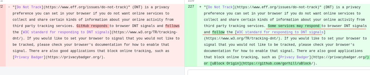 .<a href="/Github/">GitHub</a> is changing its privacy policy.

1. Introduces more tracking for marketing purposes
2. Stops respecting DNT (Do not track) requests.

github.com/github/site-po…