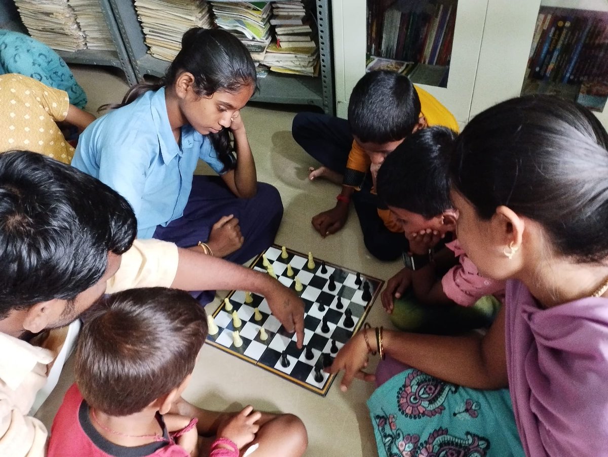 The Chess Olympiad ends, the chess olympiad continues... pics from Koppal rural libraries, shared by Fauzia, CEO Zilla Panchayat. #chessinlibraries