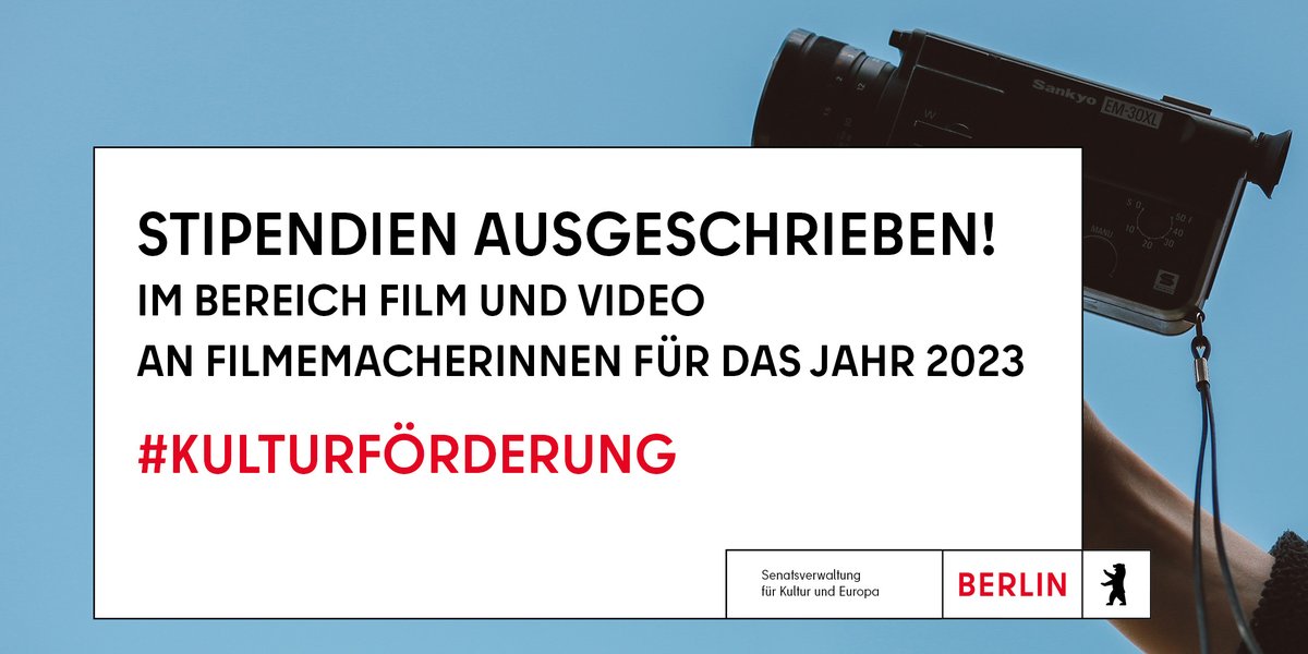 Wir vergeben auch im Jahr 2023 Arbeitsstipendien im Bereich Film und Video an Filmemacherinnen. Gefördert werden alle Phasen der Filmrealisierung.🎬 ➔ berlin.de/sen/kulteu/akt…