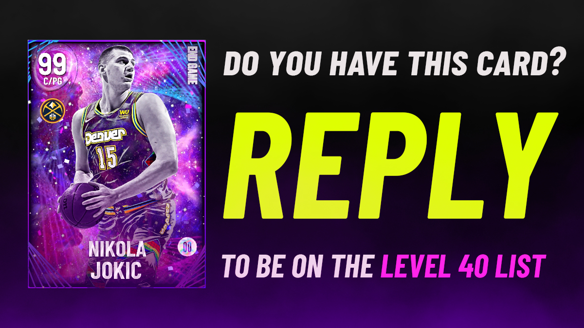 If you reached 𝗟𝗲𝘃𝗲𝗹 𝟰𝟬 in MyTEAM and collected End Game Nikola Jokić 💬 𝙍𝙀𝙋𝙇𝙔 to be included in my Season 8 list 👇👇

🔁 Please share for visibility ❤️

#NBA2K22 #MyTEAMCommunity🤝
