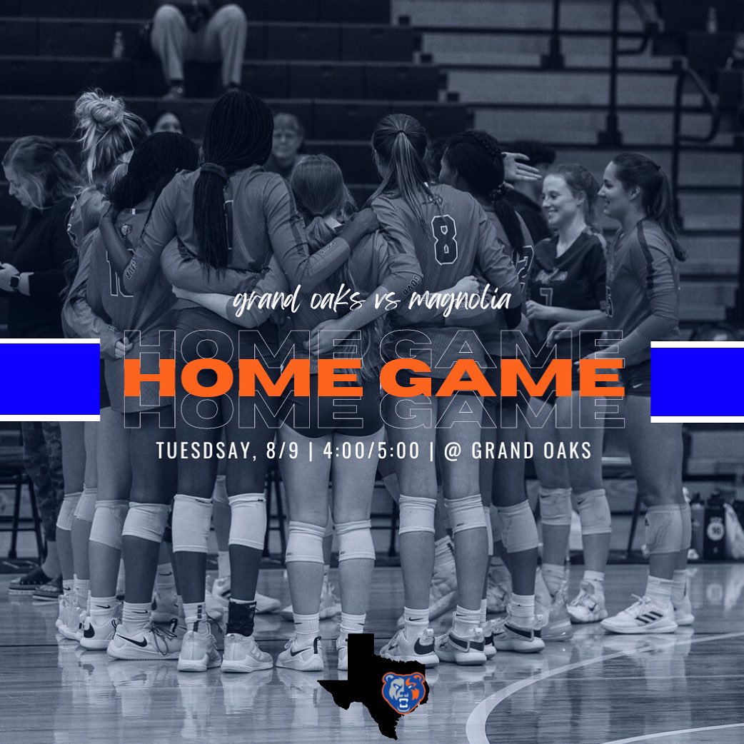 WE’RE BACK!! 🧡💙🏐

🆚 Magnolia
⌚️ 4:00 (JV &amp; Freshmen Orange)
⌚️ 5:00 (Varsity &amp; Freshmen Blue)
📍 Grand Oaks HS

Come see all our amazing teams and kick off the new school year in the best way! 📚✏️🚌