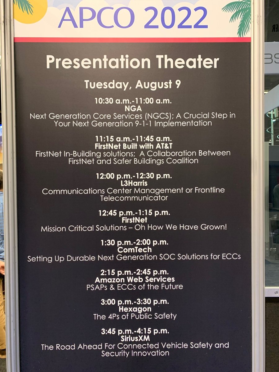ComtechET's tweet photo. Don't miss today's APCO presentation "Setting Up Durable Next Generation SOC Solutions for ECCs" at the presentation theater booth 260. Learn how to protect your ECC https://t.co/DSqgxlMVWC