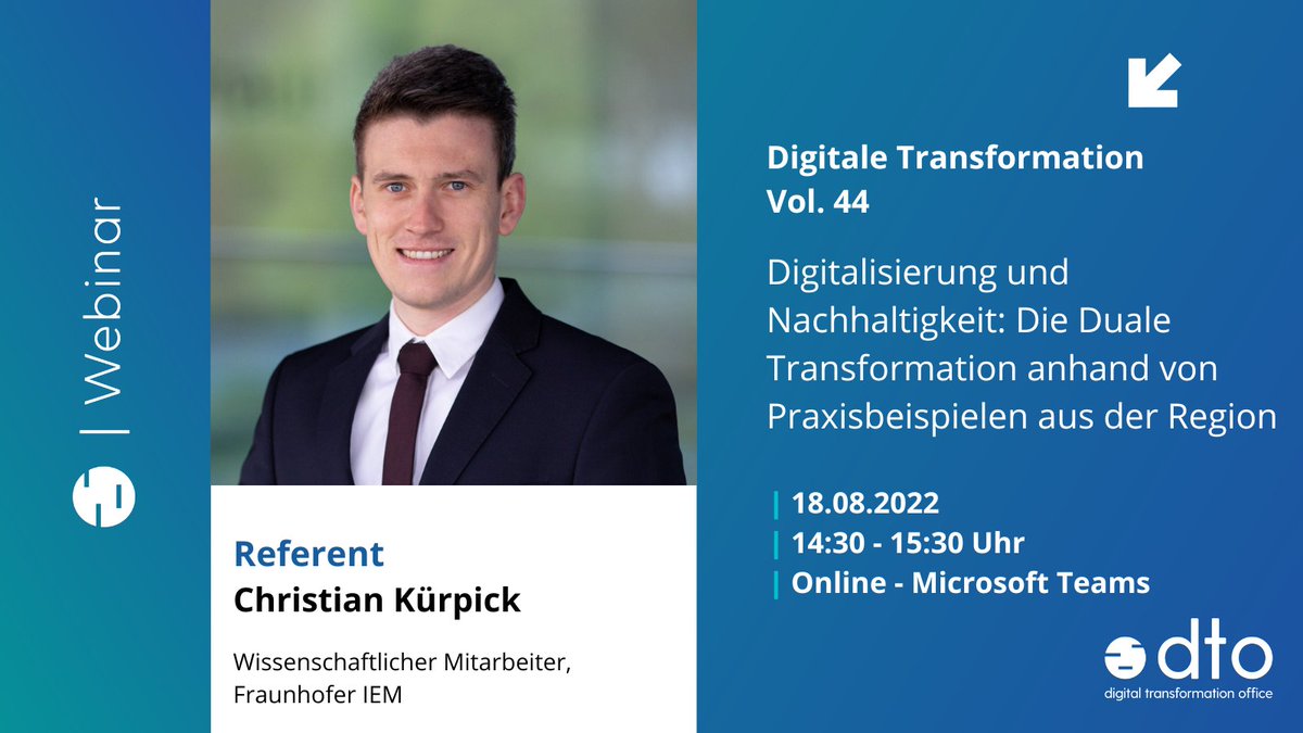 Wie können Unternehmen die Duale Transformation von #Digitalisierung und #Nachhaltigkeit bewältigen? Im #Webinar zeigen wir erfolgreiche Praxisbeispiele aus der Region. 

Anmelden: bit.ly/3d0Z9OE 

#digitaltransformation #dualetransformation #digitalisierungsstrategie