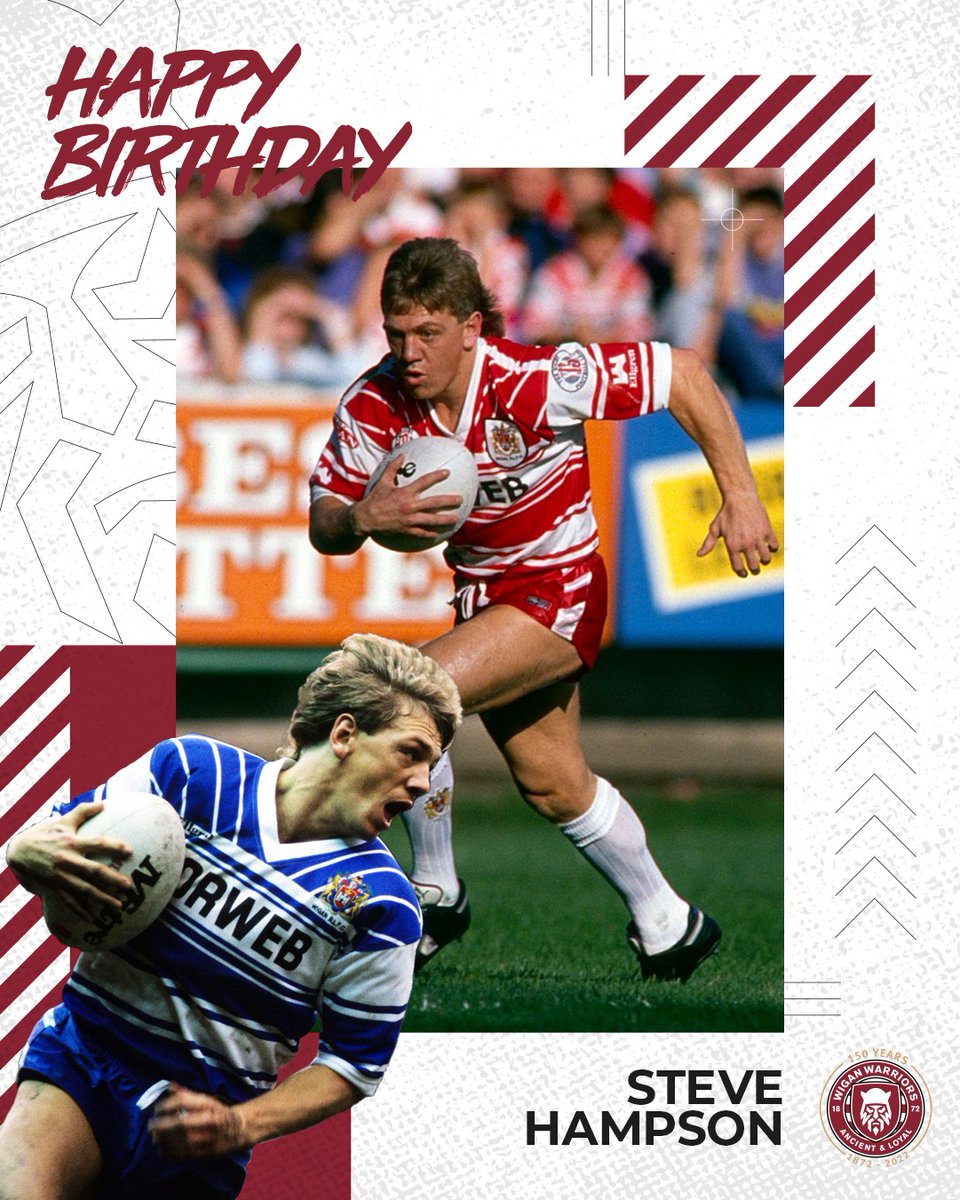 WiganWarriorsRL's tweet photo. ❤️ 304 games 
🥇 5 League titles 
🏆 5 Challenge Cups 
🌹 5 Lancashire Cups 
🙌 4 Regal Trophies 
🌍 2 World Club titles 
🏅 2 Premierships 

🎂 Happy birthday to the great Steve Hampson! 

#WWRL https://t.co/VHhh2APmVb