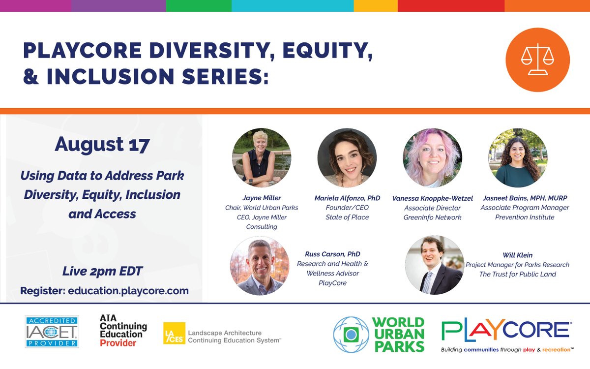 Join us for a webinar on how you can utilize data to understand the inequalities in your park and recreation systems.

Register today using the link below with the code "PARK"
tinyurl.com/DEISeriesSessi…