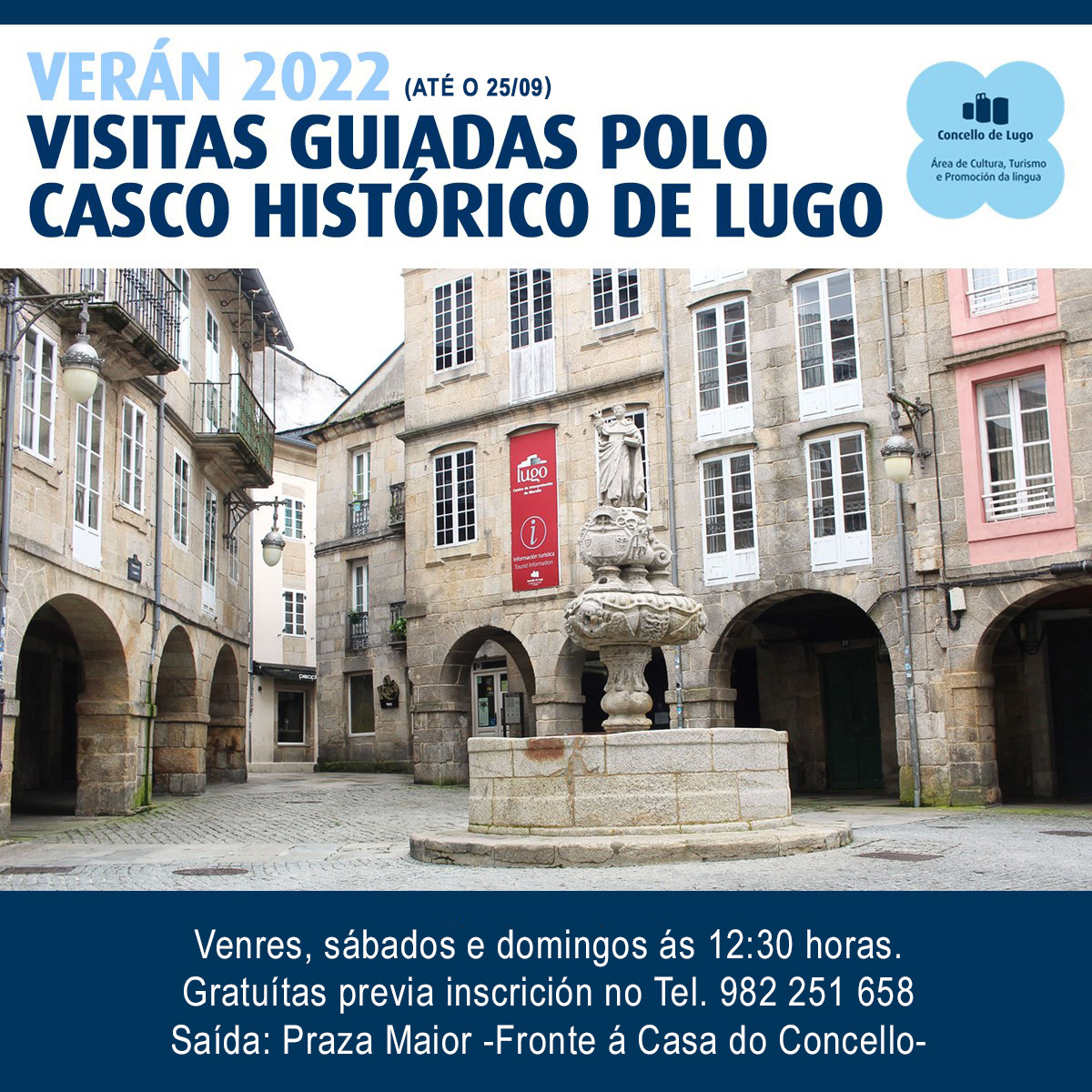 LugoTurismo's tweet photo. 👉 Descubre #Lugo este verán coas visitas guiadas gratuítas:

🔵 Paseos Guiados #Pasearte pola Arte Urbana Lucense: Venres 12/08 
🟢 Visitas Guiadas polo Centro Histórico: Venres 12/08, Sábado 13/08 e Domingo 14/08.

Prazas limitadas. Bule, que se esgotan! 

#Lugo #LugoTurismo https://t.co/3L7ISeiZK8