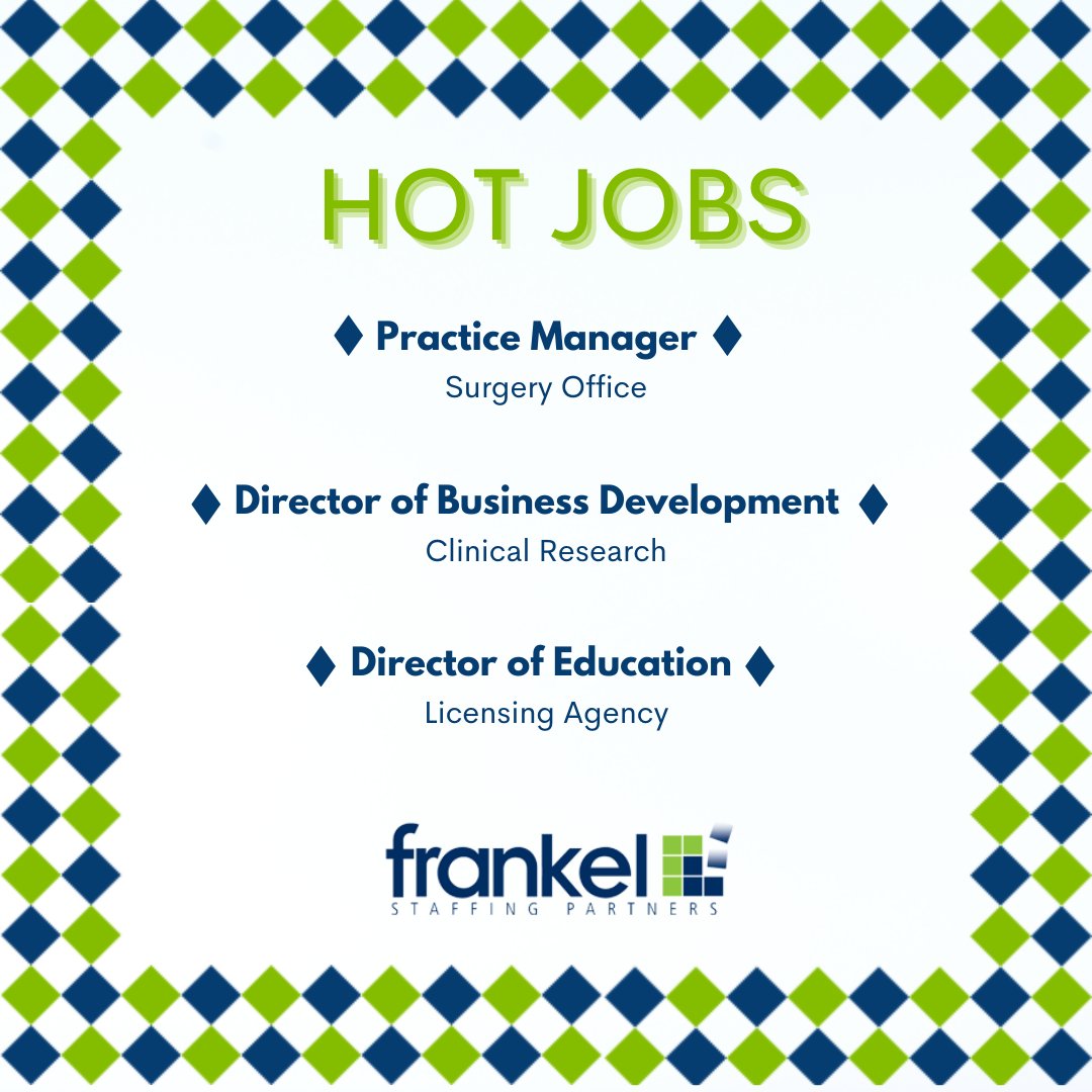 FrankelStaffing's tweet photo. Here are three of the HOT JOBS our recruiters are working on this week. For more information or to view other openings, visit our website: https://t.co/vBVi0TJpwR

#frankelstaffingpartners #job #hotjobs #raleighjobs #rtpjobs #triangletuesdays #hiringnow #jobs #Hiring https://t.co/G8KIWqcEYc