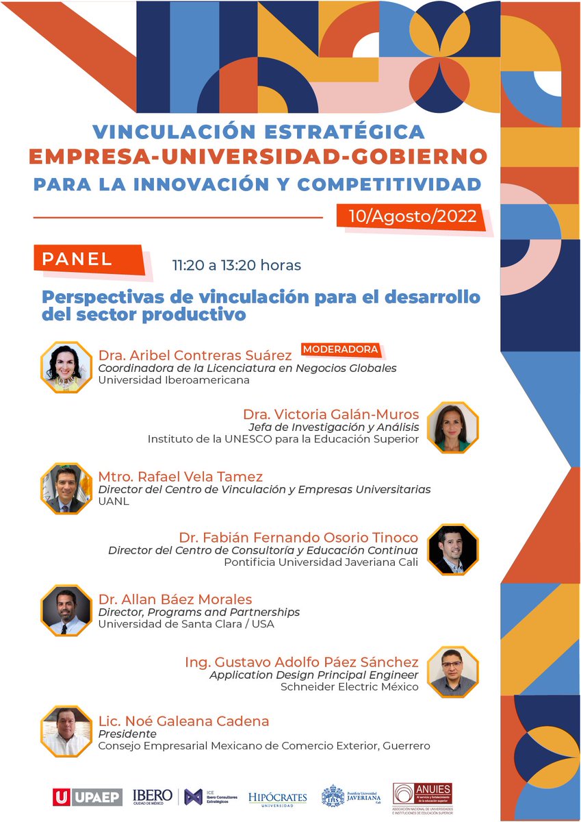 ¡No te pierdas el #Panel Perspectivas de vinculación para el desarrollo del sector productivo! Mañana a las 11:20 horas 
Registro bit.ly/3yAhzgr #ActividadGratuita
Programa completo bit.ly/3awNXsr  #VinculaciónEstratégicaEmpresaUniversidadGobierno <a href="/IBERO_mx/">IBERO CDMX</a>