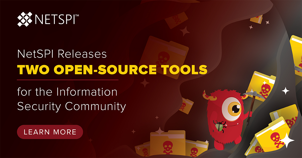 NetSPI's tweet photo. 📢 Hot off the press! NetSPI’s @_nullbind unveiled 2️⃣ new #opensource tools for discovering vulnerable network shares and identifying adversary behaviors - check em’ out! https://t.co/dpj2HMdBGl

#infosec #activedirectory https://t.co/p8ALSj5b2z