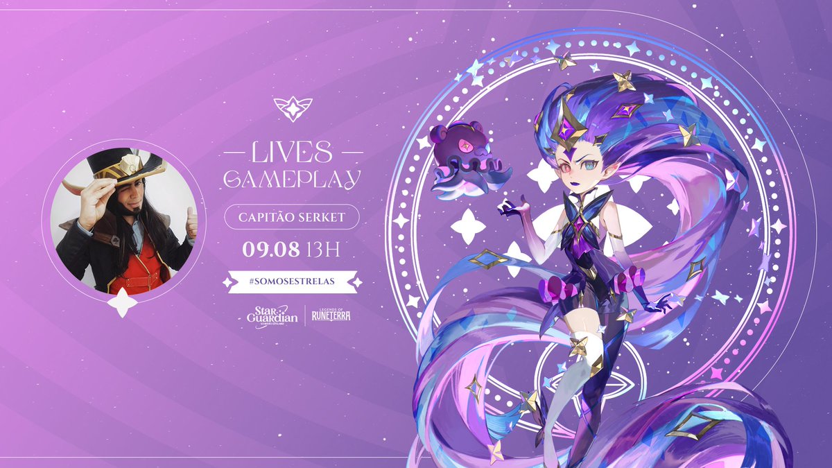 CapitaoSerket's tweet image. Chegou a minha vez
#somosestrelas
⭐️Minha live especial das Guardiãs Estelares⭐️
Vamos estar reagindo as produções durante o evento!
Você que não conhece o Runeterra ainda, o passe veio cheio de cosmético BRABO e vou apresentar tudo para vocês.👀
@RuneterraBrasil 
⬇️LINK⬇️